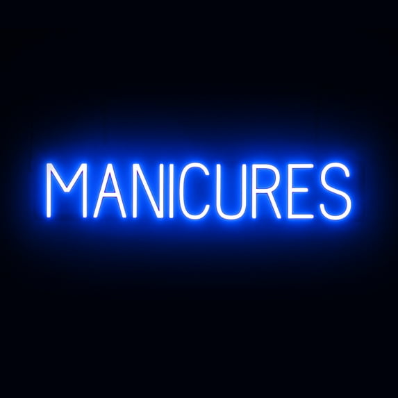 SpellBrite MANICURES LED Sign for Business. 33.9" x 6.3" Blue MANICURES Sign Has Neon Sign Look With Energy Efficient LED Light Source. Visible from 500+ Feet, 8 Animation Settings.
