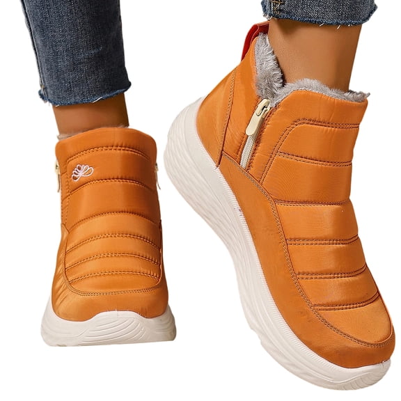 EKVAHL Women's Orthopedic Platform Snow Boots, Ankle Booties Walking Shoes, Waterproof Nylon Fleece Lined Arch Support Zip Up Hiking Cold Weather Outdoor Shoes Orange