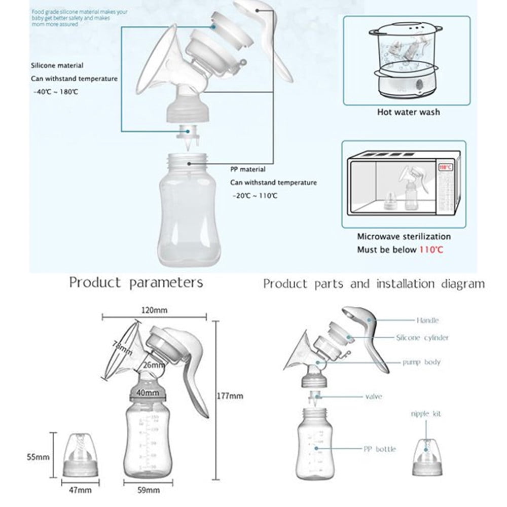 Yadala Manual Breast Pump, Portable Manual Postpartum Breastfeeding for Baby Feeding, White