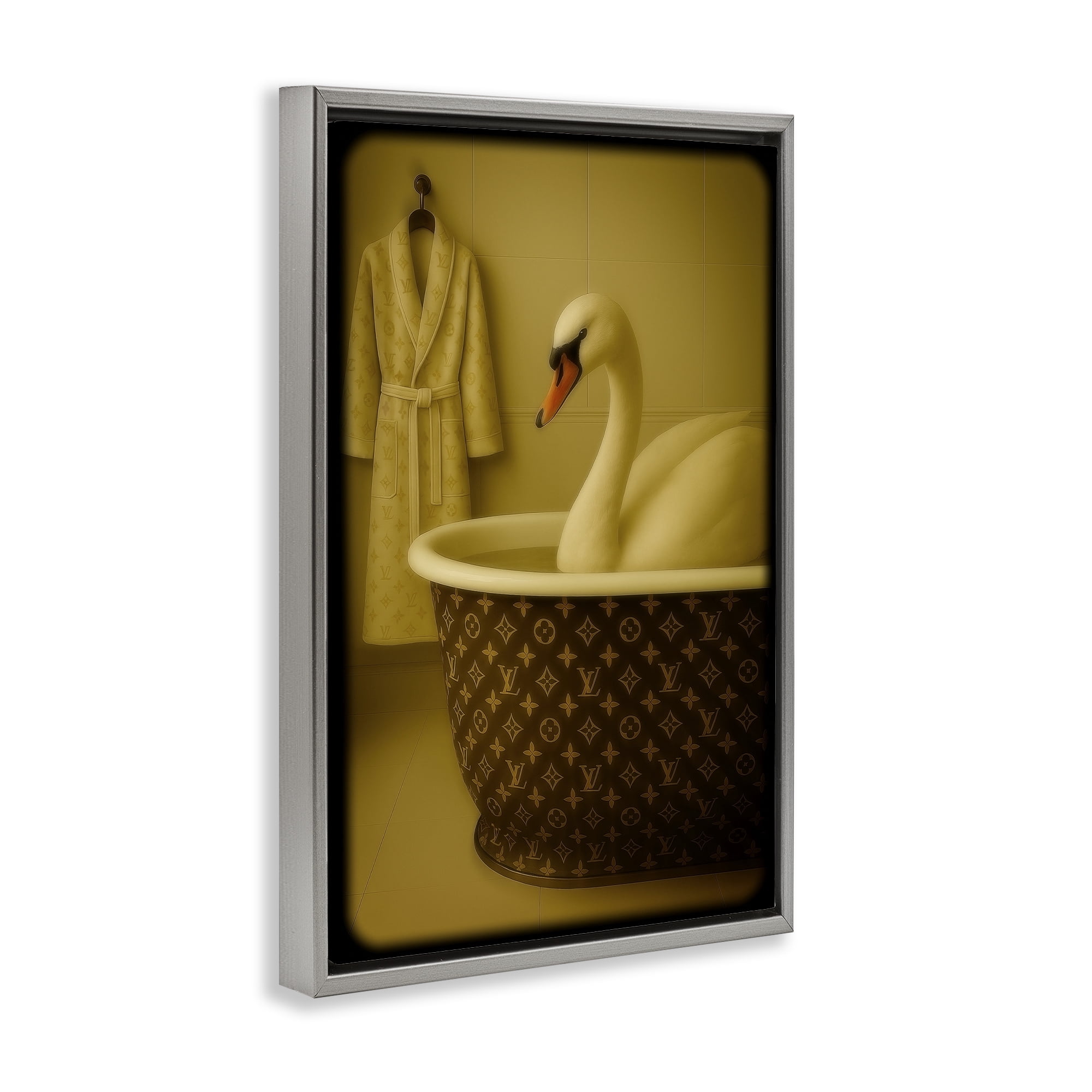 Stupell Industries Couture Swan in Luxury Tub Gray Framed Floater Canvas Wall Art, design by Grotto Studios