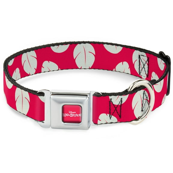 Disney Pet Collar, Dog Collar Metal Seatbelt Buckle, Lilo Stitch Bounding Lilo Dress Leaves Red Ivory, 9.5 to 13 Inches 1.0 Inch Wide