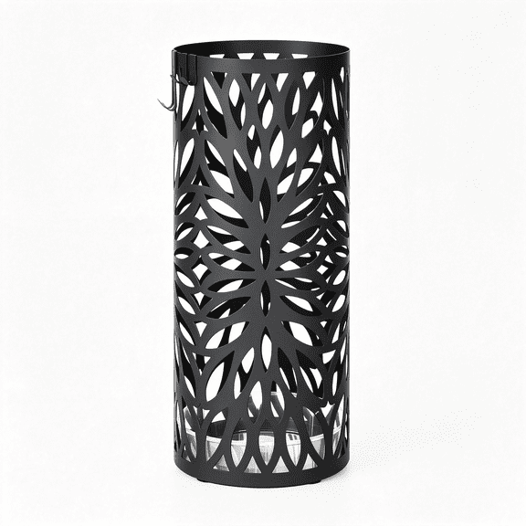 XIBUFE Umbrella Stand Umbrella Holder Entryway Steel Round Umbrella Rack Freestanding Canes Walking Sticks Detachable Drip Tray 2 Long 2 Short Hooks Matte Black Uluc022B01