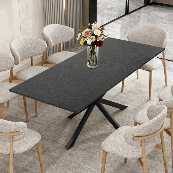 Extendable Dining Table - Hidden Storage, Seats 4-8 People For Dining Room/ Kitchen/ Office, Black Lava