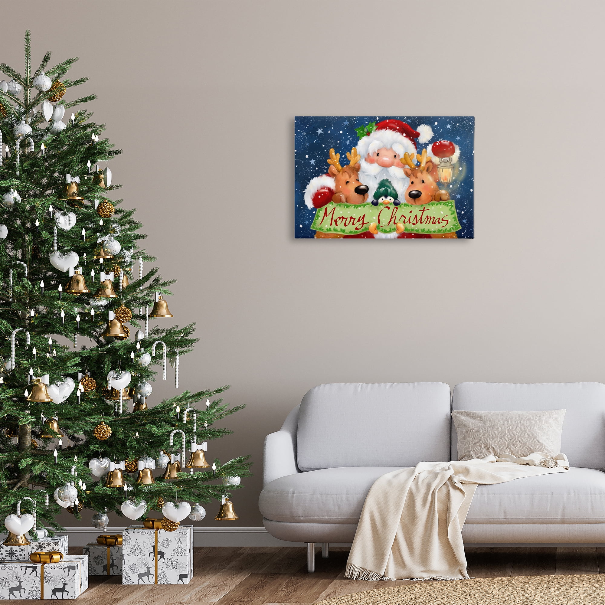 Stupell Industries Santa with Lantern Christmas Holiday Painting Gallery Wrapped Canvas Art Prints Wall Art, 30 x 20
