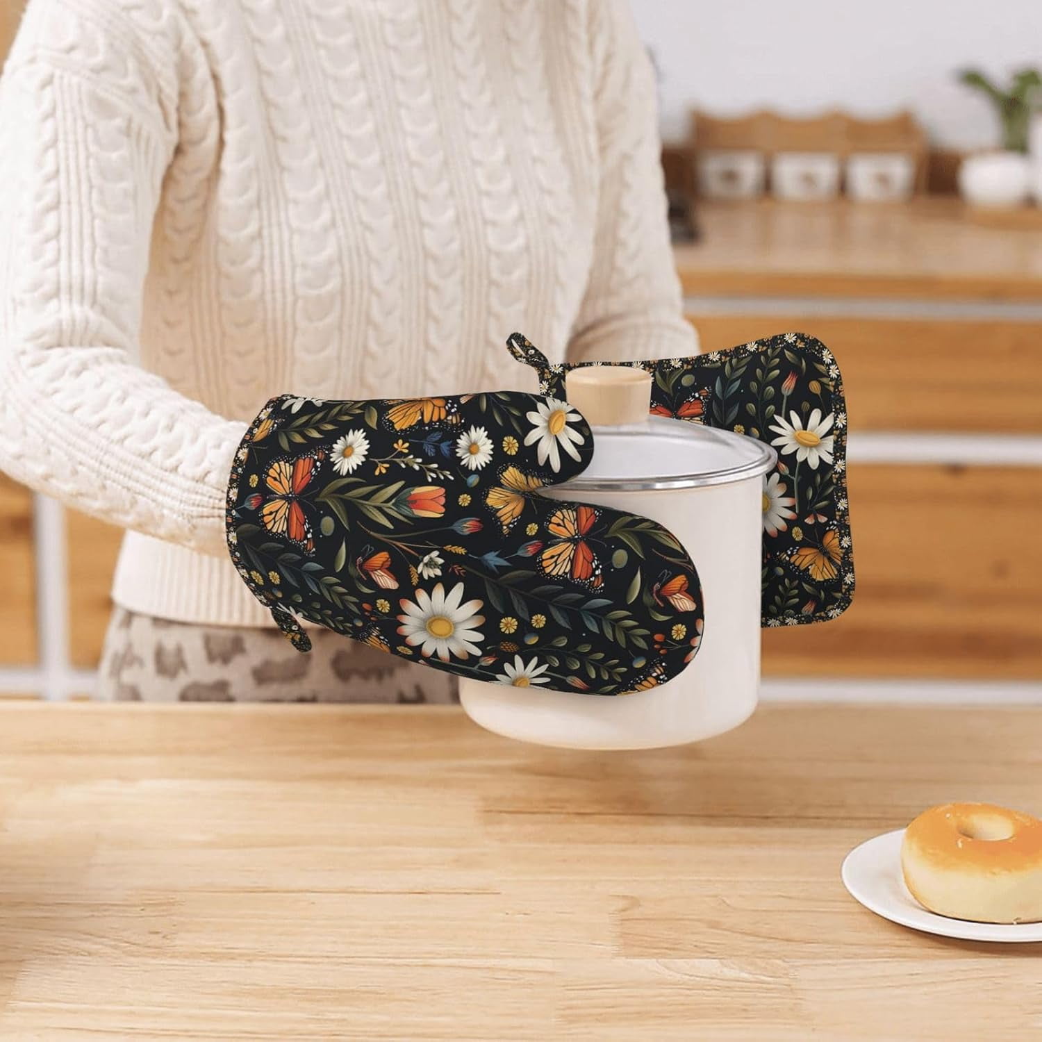 Silicone Oven Mitts Pot Holders Set Non-Slip Heat Resistant Kitchen Gloves Potholders 4 Pack Mitt