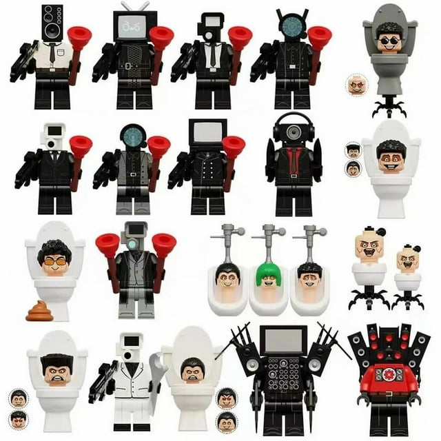 BlockHub Set de 19 Piezas de Bloques de Construcción de Héroes de Acción – Mini Figuras Armables con Personajes Animados de Hombre Baño, Regalo para Niños y Niñas