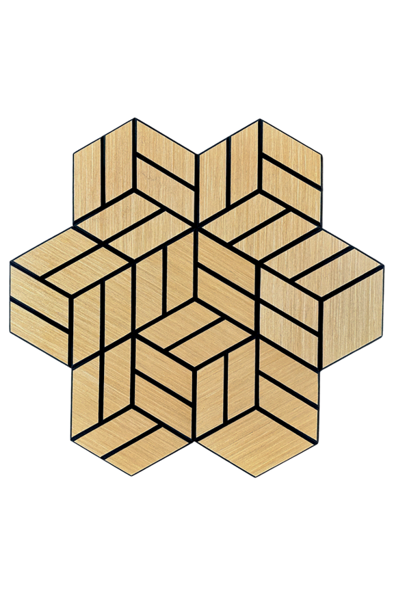 Hexagon 3D Design Wood Veneer Honeycomb Cutout for Wall Decor Panels with Adhesive White Oak 1PK