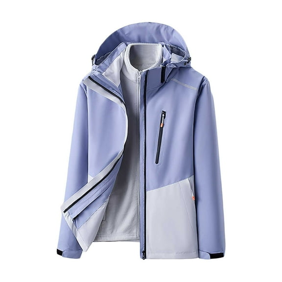 Lovskoo Women's Rain Jacket Technical Winter Coat Casual Waterproof Windbreaker Couple Style Sprinting Outerwear Three In One Or Two Outdoor Ski Riding Outerwear Hooded Warm Coat Purple