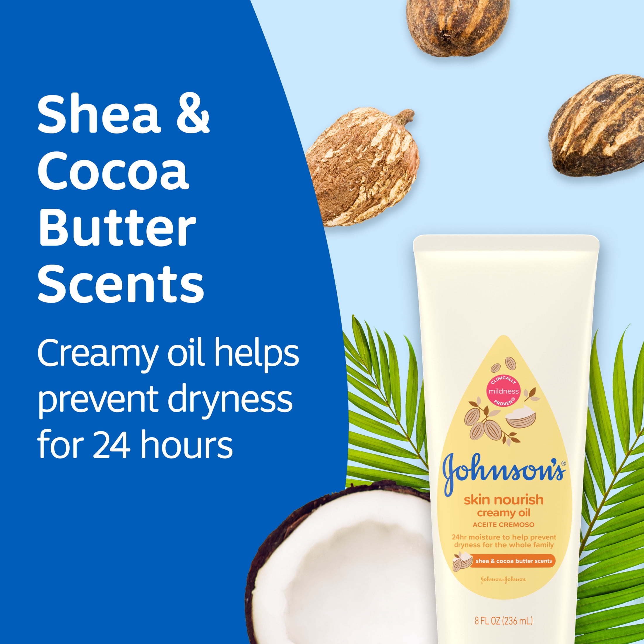 Johnson's Skin Nourish Baby Creamy Oil + Shea & Cocoa Butter Scents, 8 fl. oz