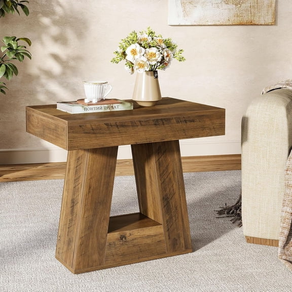Tribesigns 24" Modern Side Table, Narrow Wooden End Table with Stylish Basefor Living Room, Bedroom (1, Brown)