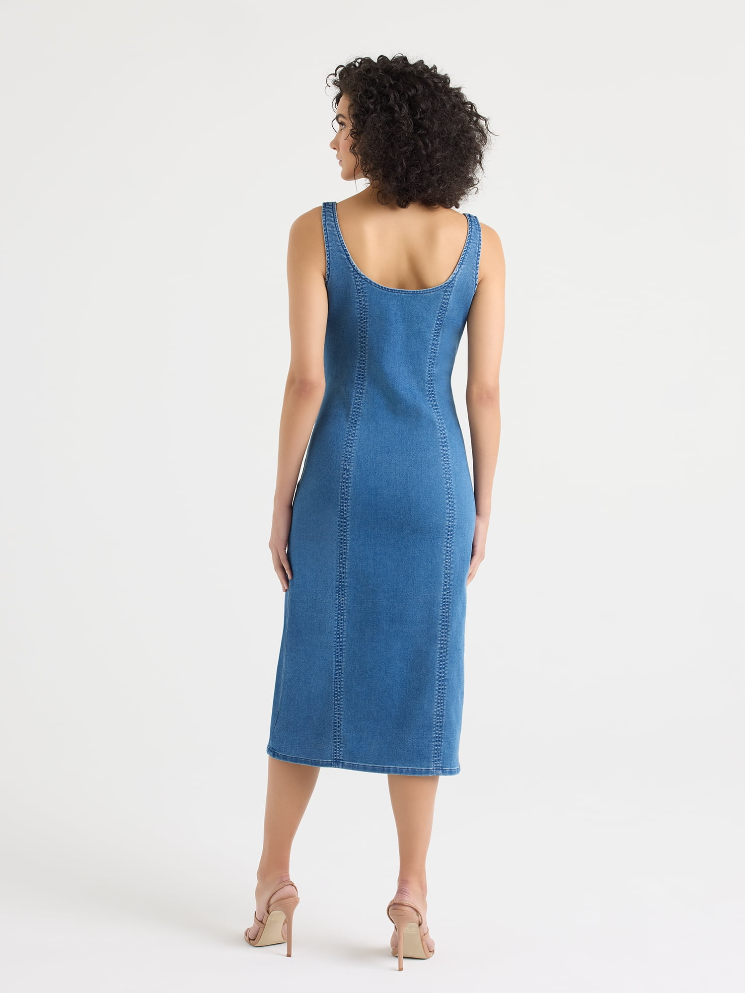 Sofia by Sofia Vergara Women's and Women's Plus Size Mock Denim Knit Dress, Mid Calf Length, Sizes XS-4X