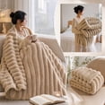 thumbnail image 4 of Striped Bubble Faux Rabbit Fur Throw Blanket,60"x80",Ultra Soft,Luxury Ribbed Faux Fur Throw,Thick Warm Textured Blanket,Cozy Fluffy Reversible Polyester for Bed,Couch,Chair,Sofa,Khaki, 4 of 6