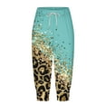 thumbnail image 6 of TFEOQRY Capris Pants for Women Leopard Print Drawstring Tied Cropped Pants with Pockets Elastic Waisted Trousers Green, 6 of 6