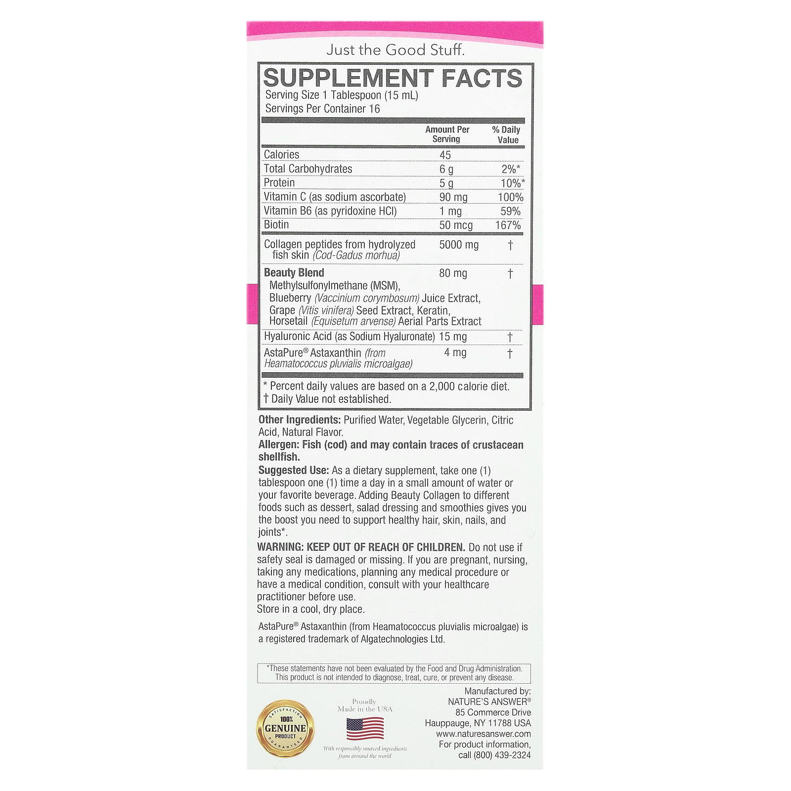 Nature's Answer Beauty Collagen Peptides, Berry, 8 oz (240 ml)