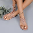 thumbnail image 2 of Xucatan Women's Floral Applique Flat Sandals, Lace Embellished Thong Beach Shoes with Rhinestone Accent, Adjustable Slingback Strap Casual Summer Footwear, Bohemian Design for Spring Outdoor Gift, 2 of 8