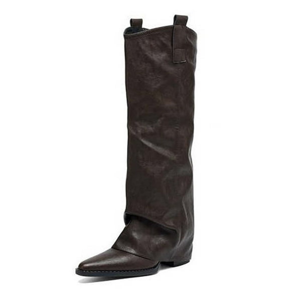 Boots for Women Winter Boots Leather Pointed Toe Heel Knee High Boots For Fashionable And Versatile Over The Knee Boots