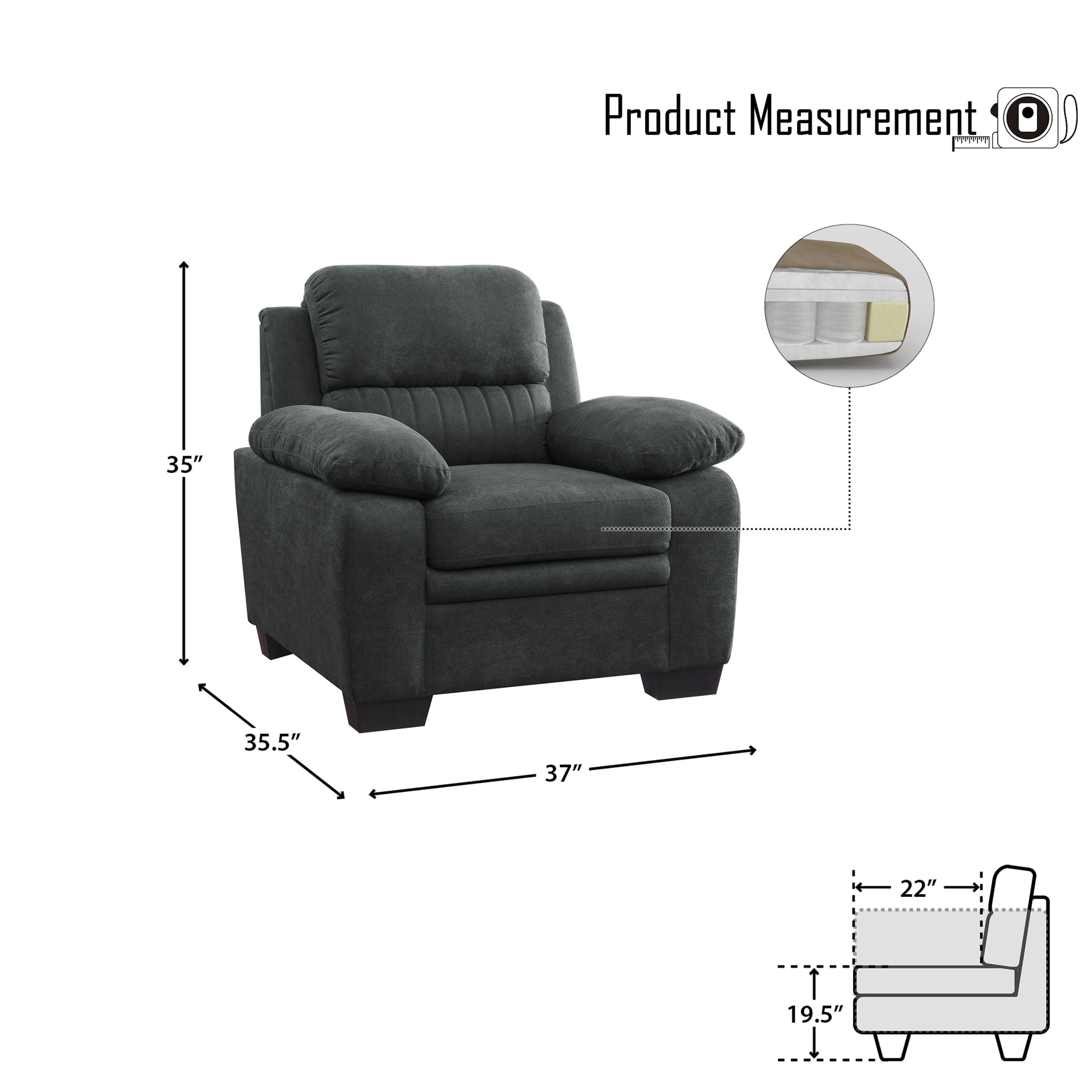 OakvillePark Milford Fabric Upholstered Living Room Chair, Dark Gray