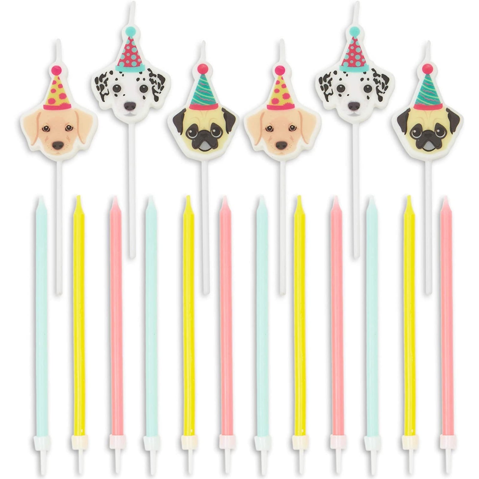 18 Pcs Puppy Dog Cake Topper Pastel Thin Candles with Holders for Kids 1st Birthday, Girl Boy Baby Shower, Cupcake Party Decorations