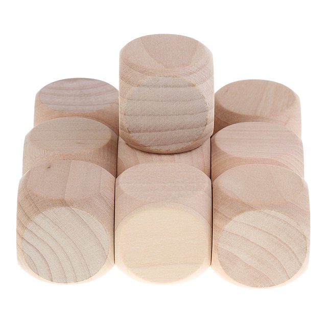 Esquirla 10pcs 30mm Blank Dice Cubes Round Corners, Wooden, D6 Math Dices Set for Board