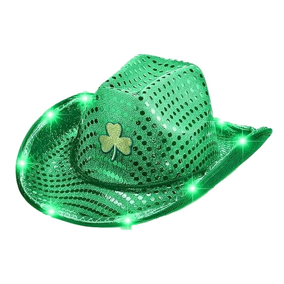 Prolriy Cowboy Hats for Women Irish for Women Irish 4 St. Day Hat Wide Brim Hats Green Hat Containing Lights That Can Light St Patricks Day Hat A