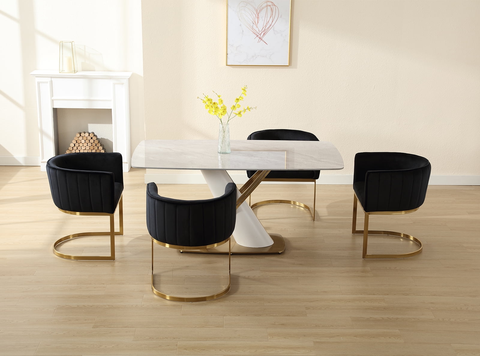 Dayalane Modern Barrel Dining Chairs Set of 2, Velvet Upholstered Kitchen and Dining Room Side Chairs, Comfy Armchair with Metal Frame for Living Room Bedroom Cafe, Black