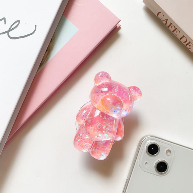 Soporte para teléfono móvil Soporte para teléfono con forma de oso de dibujos animados en 3D (rosa)