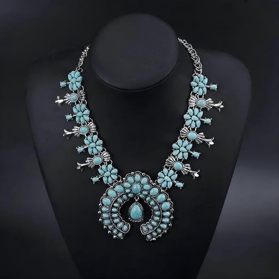 DESIGNICE Women Boho Vintage Silver Statement Necklace Turquoise Stones Jewelry Chokers Neckalce Turquoise Necklaces for Women