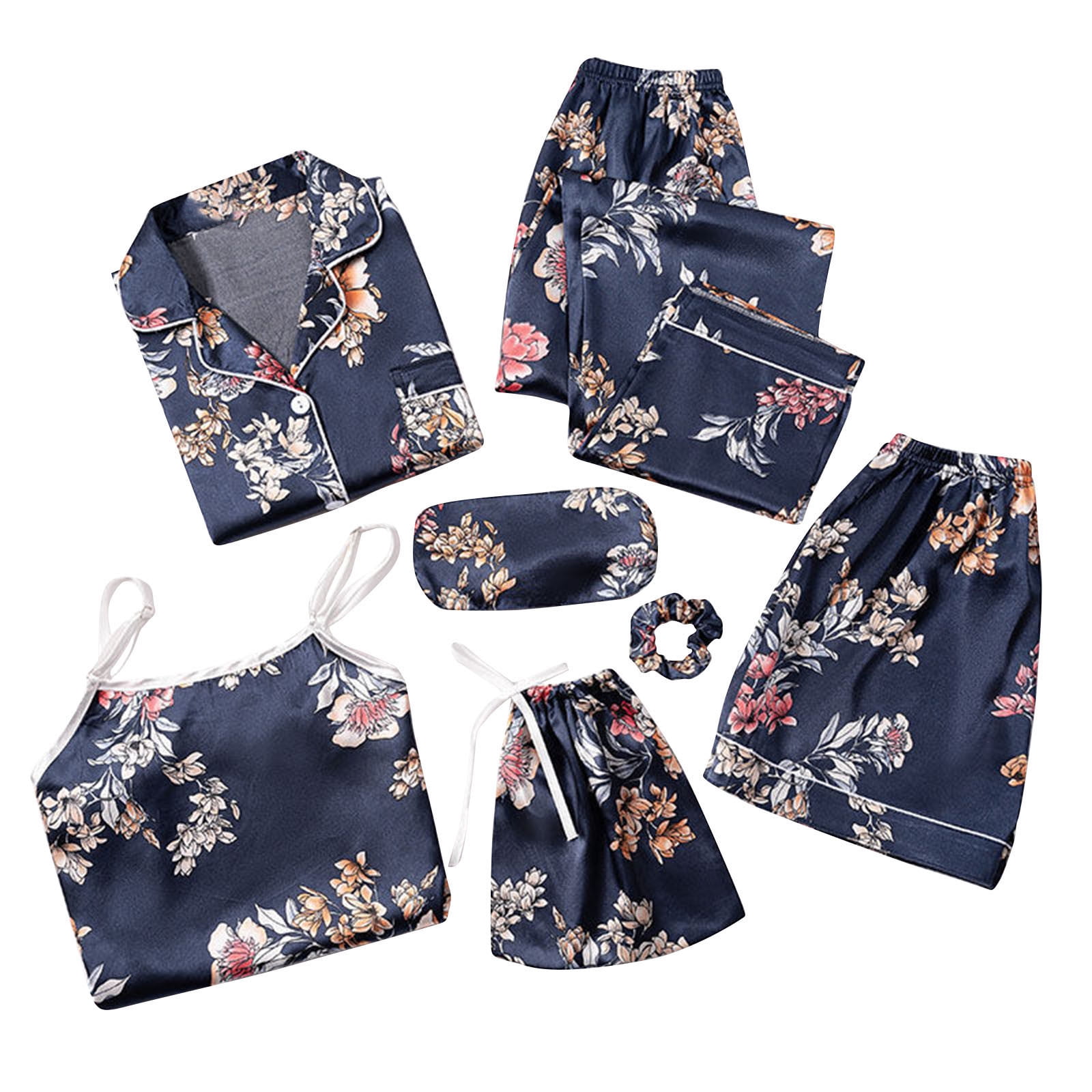 TopLLC Pajama Sets Lounge Sets for Women Women S Sleepwear Women s Homewear Pajamas Sets Faux Silk Pyjama Nightwear Sleepwear Seven PC Sets Pajama