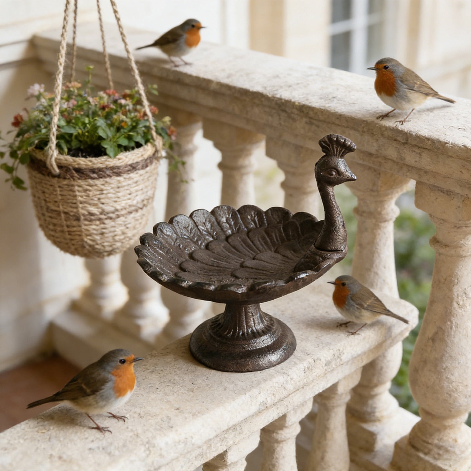 Cast Iron Bird Baths for Outdoors, Cast Iron Bird Feeder, Metal Bird Bath, Vintage Peacock Shape, Home Garden Lawn Yard Table Decorations