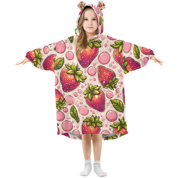 joogoo Wearable Blanket Hoodie for Cute Strawberry Oversized Sherpa Hooded 3-14 YR M