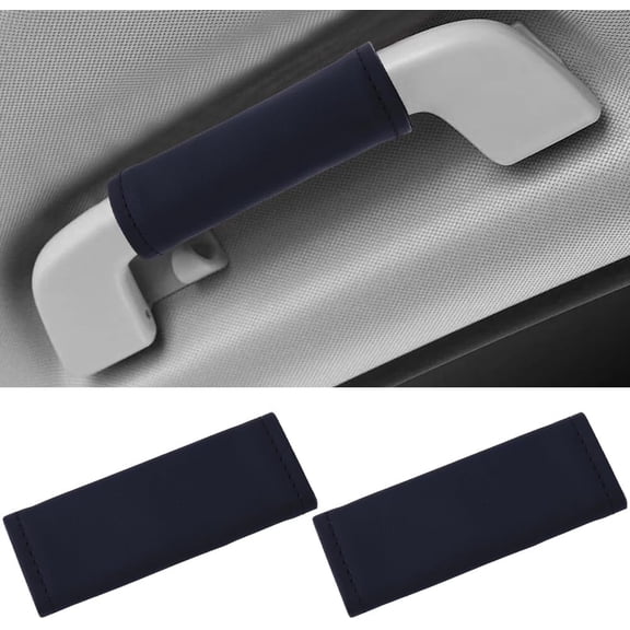 2PCS Black PU Leather Car Inside Grab Handle Protective Covers Soft Anti-Scratch Car Grip Gloves Protector Leather Auto Door Pull Black