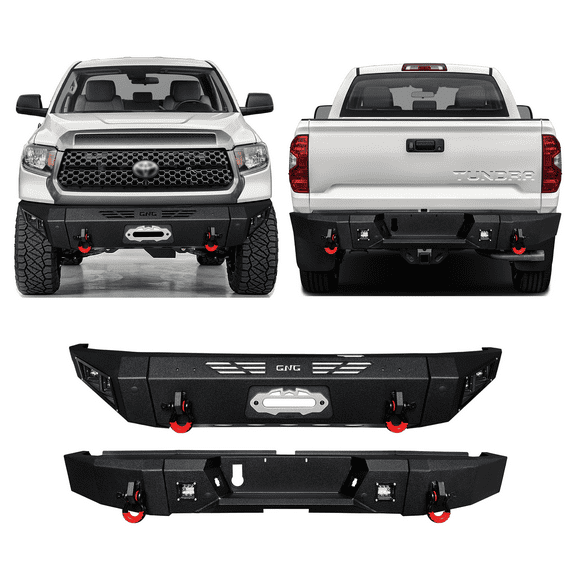 TIOYAR For 2014-2015-2016-2017-2018-2019-2020-2021 Toyota Tundra Steel Front and Rear Bumper With Winch Plate&Square Lights (Black Texture)