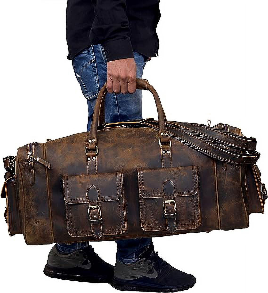 RUZIOON Large duffel bags for men hold all leather travel bag overnight gym sports weekend bag (24" Large)