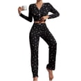 thumbnail image 2 of Warop Ensemble de Pyjama pour Femmes, Haut à Manches Longues à Col Rond à Imprimé Floral et Pantalon, Décontracté pour la Maison et le Sommeil, 2 of 7