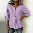 thumbnail image 7 of Odbmxy 3/4 Sleeve Women's Shirts Striped Cotton Fall Womens Blouse Peplum Camping V-Neck Casual Button Regular Tops, 7 of 7