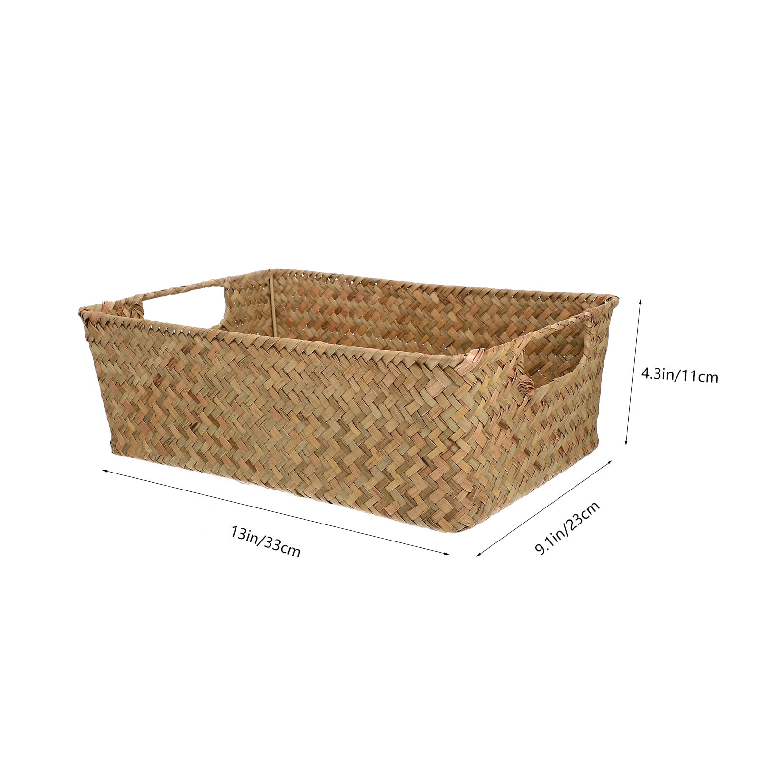 Wicker Storage Basket Hand Woven Seagrass Baskets with Handles Rectangle Natural Bread Basket for Bathroom Pantry Kitchen Closet Shelf Organizing