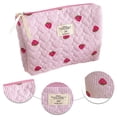 thumbnail image 5 of Quilted Strawberry Portable Make Up Bags Zipper Closure Travel Cosmetic Bags Large Skincare Brush Organizer Pouches for Women and Girls (M), 5 of 8