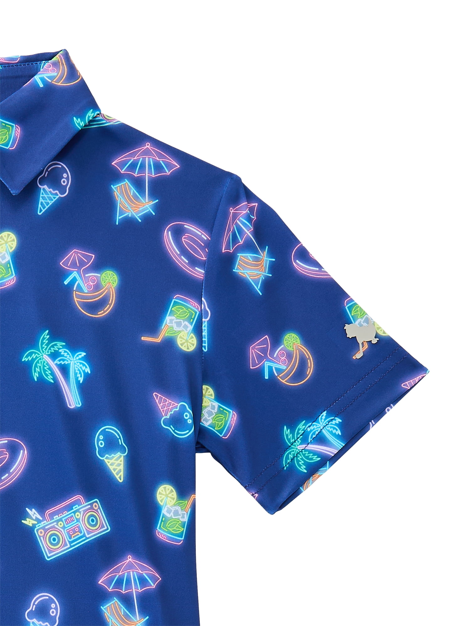 Birdie Bound Boy's Performance Neon Pool Party Printed Golf Polo Shirt, Sizes XS-XL