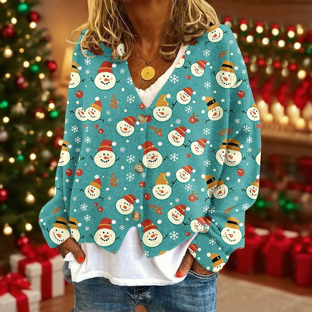 Cárdigan informal para mujer, con botones estampados, moderno y cómodo, de manga larga, de poliéster.