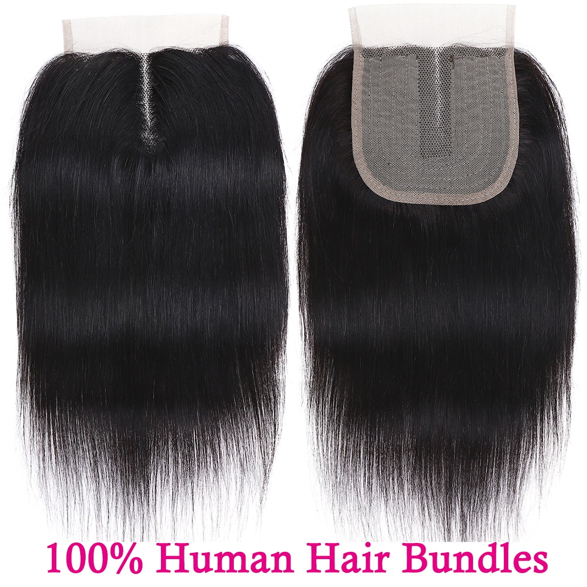 SEGO Straight Human Hair Bundles with Closure 100% Unprocessed Virgin Human Hair with 4x4 Middle T Part Lace Closure Natural Black Cleanrance