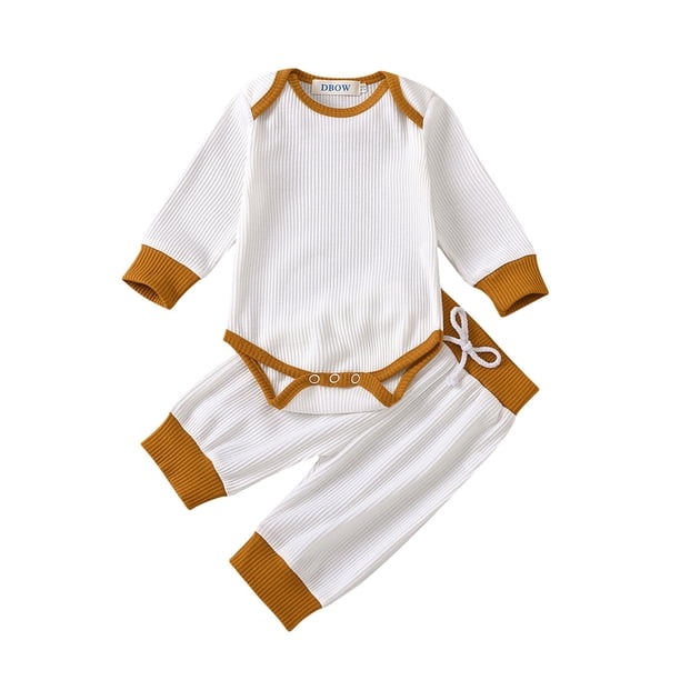 Gibobby Conjunto de leggings para bebés y niñas acanalado de Color para primavera y otoño para niños pequeños, conjunto de ropa de ocio para bebés de 2 uds.(Blanco,18-24 Meses)
