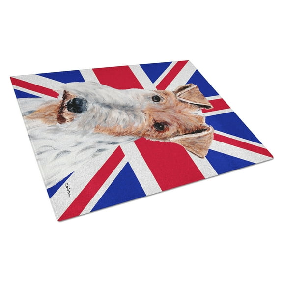 Caroline's Treasures Wire Fox Terrier with English Union Jack British Flag Glass Cutting Board Large Size