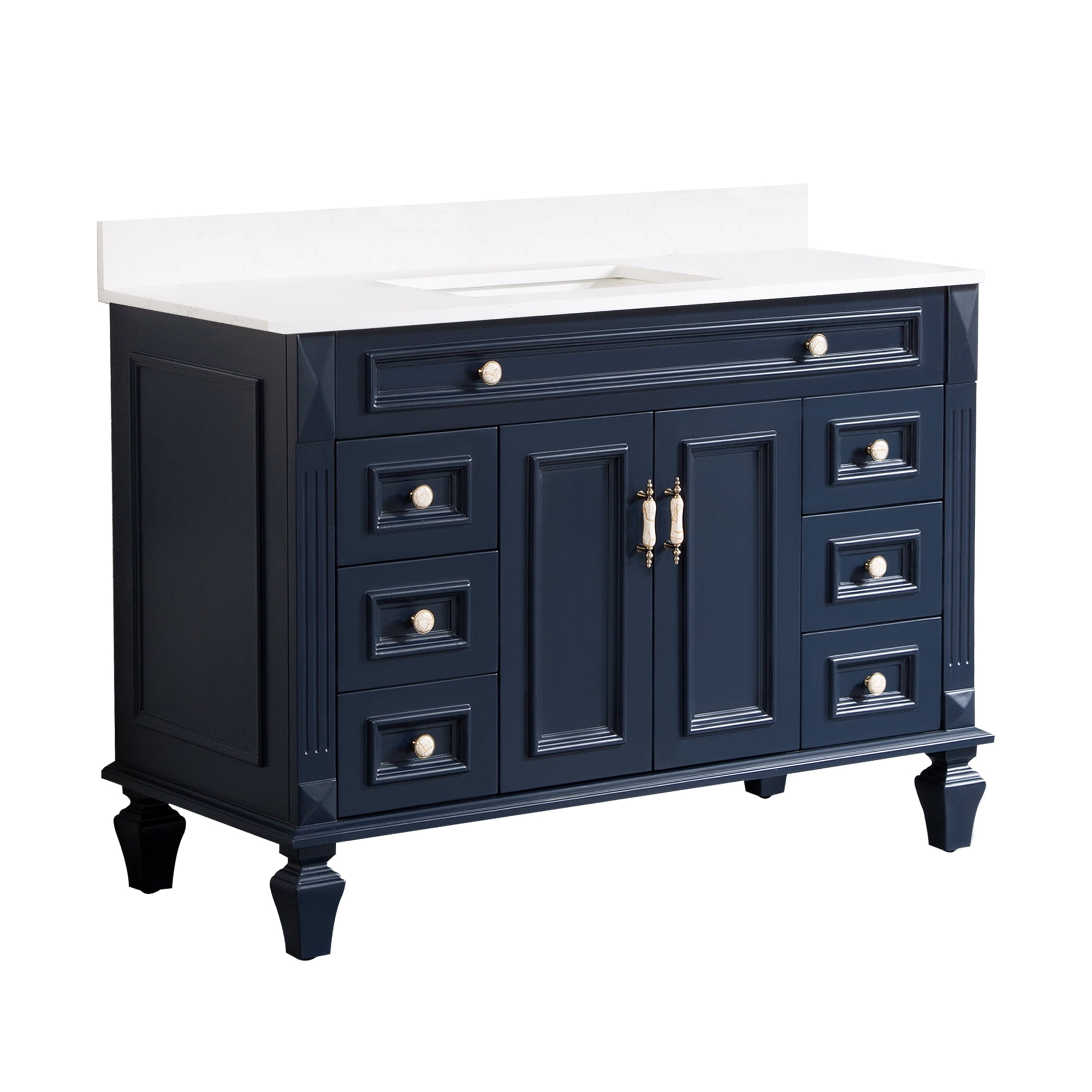 48" Bathroom Vanity with Sink, Freestanding Solid Wood Bathroom Makeup Cabinet W/ 2 Doors and 6 ...