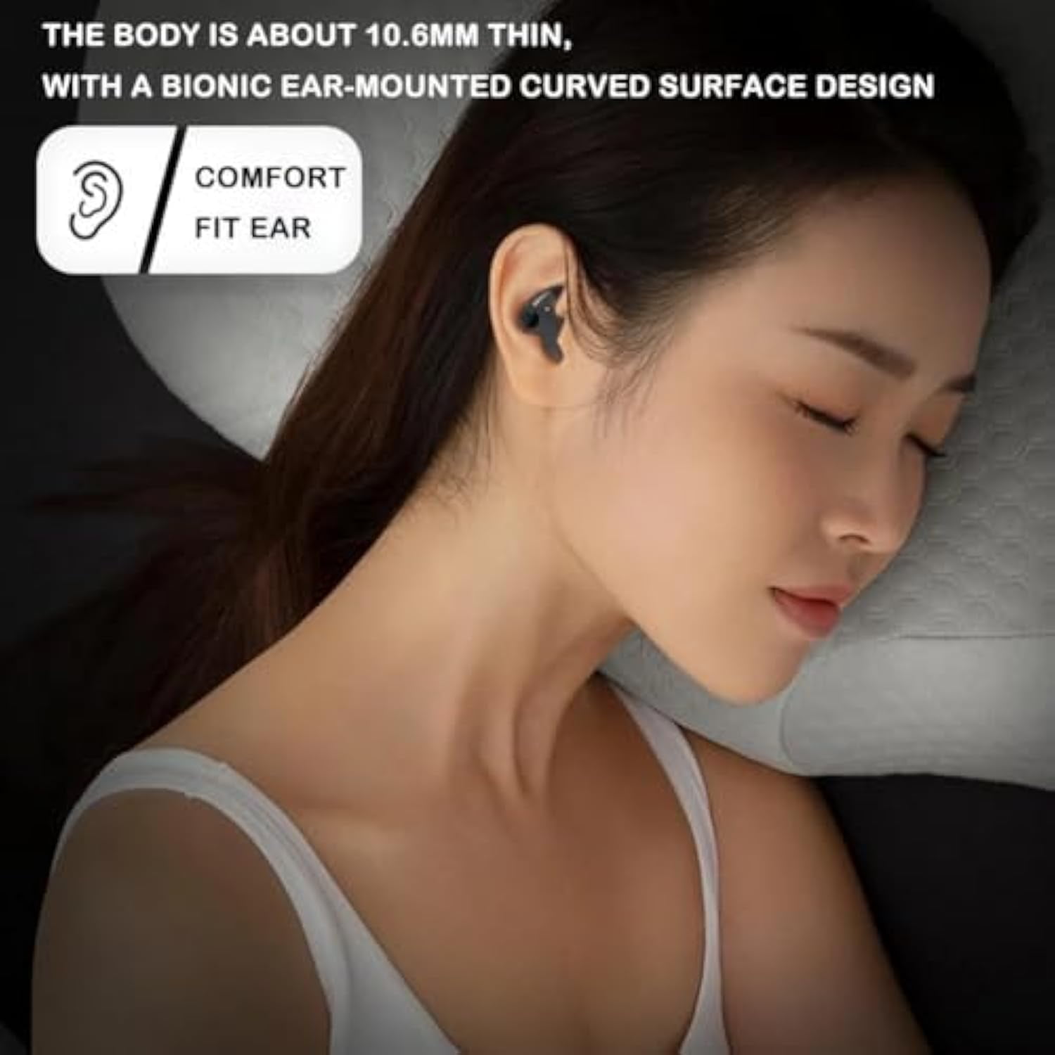 Vipbugo Invisible Sleep Wireless Earphone Ipx5 Waterproof, Vipbu Sleeping Earbuds for Side Sleepers Built-in Mic, Thin Invisible Sleep Earbuds for Sleep, Work, Music, Family (Black+White)