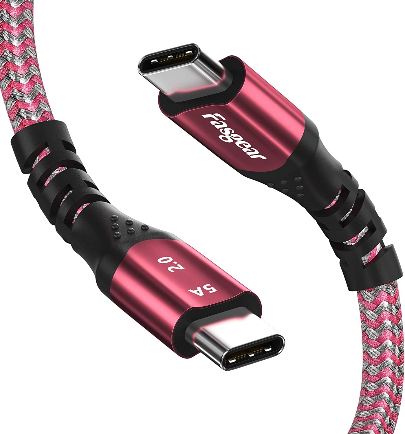 Fasgear USB C to USB C 100W Cable,5A PD Fast Charging TypeC Cord Nylon Braided Charger with