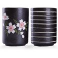 thumbnail image 1 of YSTIANN 2 PCS Tea Cup - 10oz Handle-less Ceramic Tea Cups with Cherry Blossom & Line Pattern, Transitional Chinese Design WJ85-5645, 1 of 6