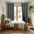 thumbnail image 4 of Hiasan 100% Blackout Curtains with Tiebacks, Room Darkening Privacy Grommet Top Window Curtains for Bedroom & Living Room, Dark Grey, 42"W x 63"L, Set of 2, 4 of 10
