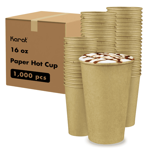 Karat 16oz Paper Hot Cups (90mm), Kraft - 1,000 pcs