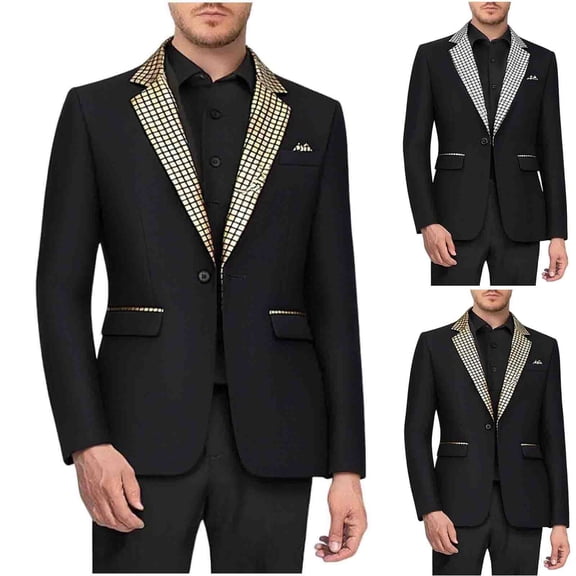 Men Casual Loose Fashion Checkered Pocket Button Long-Sleeve Lapel Jacket Suit Top Blazer
