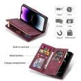 thumbnail image 2 of ELEHOLD Case for iPhone 16,  Large Space PU Leather Wallet Case with Zipper Pocket & Kickstand & Wrist Strap,Winered[Color], 2 of 6